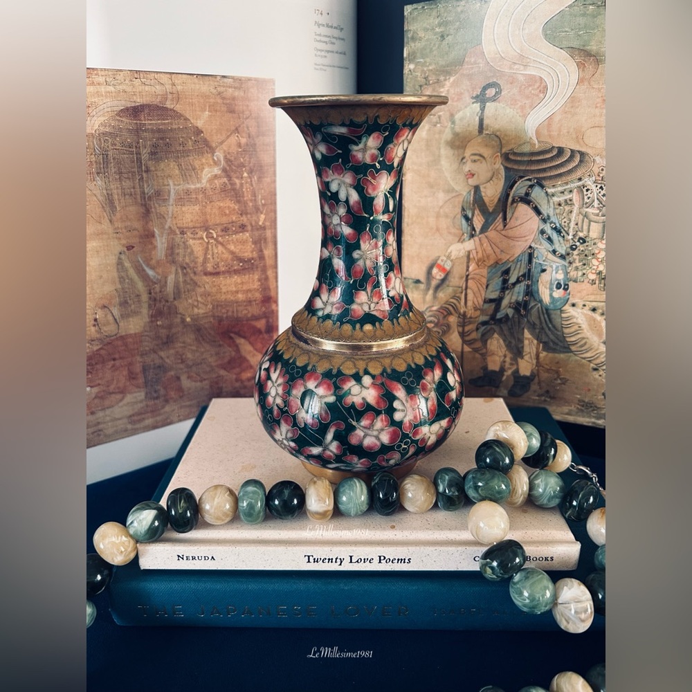 Vintage Floral Cloisonné Vase